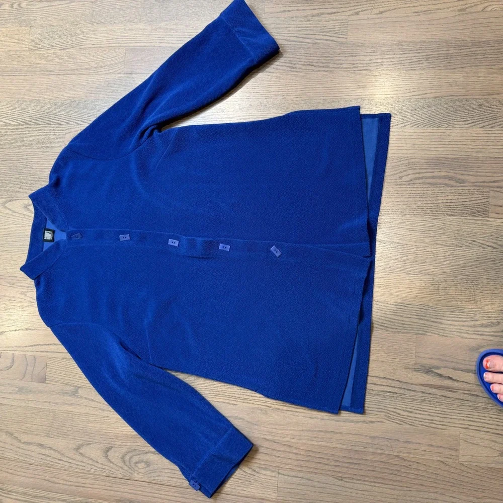 Vtg GUMPS Royal Blue Textured Button Up 3/4 Sleeve stretch Women Medium - Picture 2 of 6